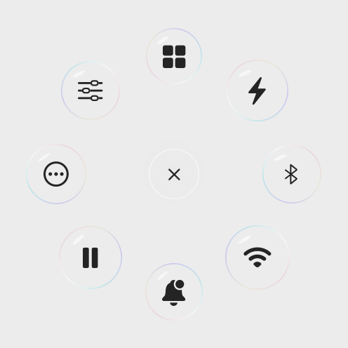 Blup quick-action bubbles around the central button